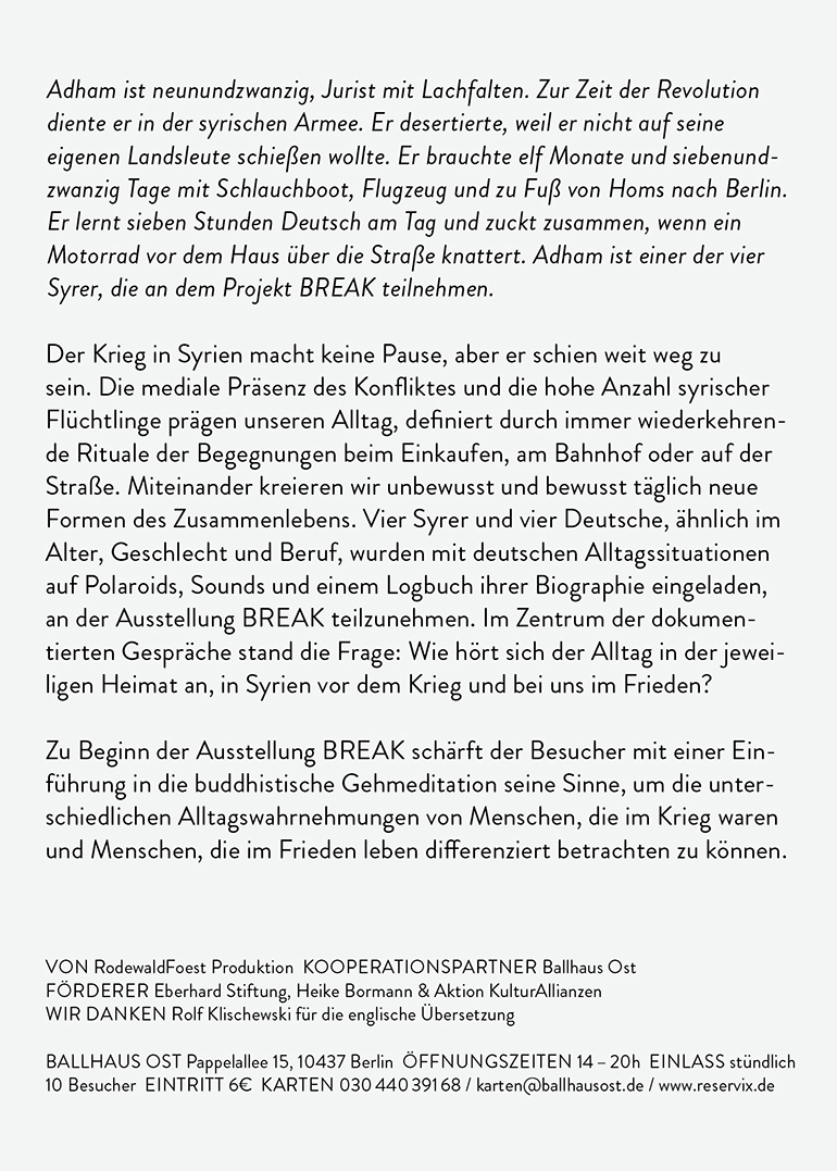 julia marquardt rodewaldfoest produktion ballhaus ost berlin break flyer ausstellung exhibition grafik graphic design