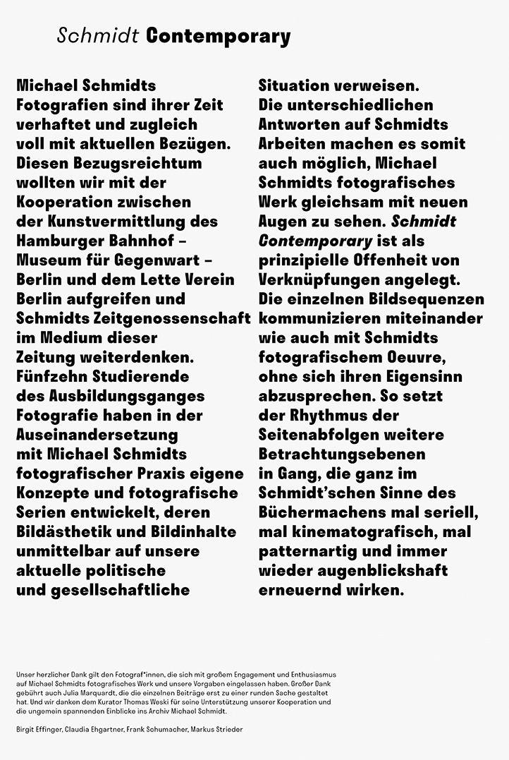 julia marquardt lette verein berlin hamburger bahnhof berlin michael schmidt retrospektive fotografien 1965 bis 2014 zeitung newspaper gestaltung graphic design